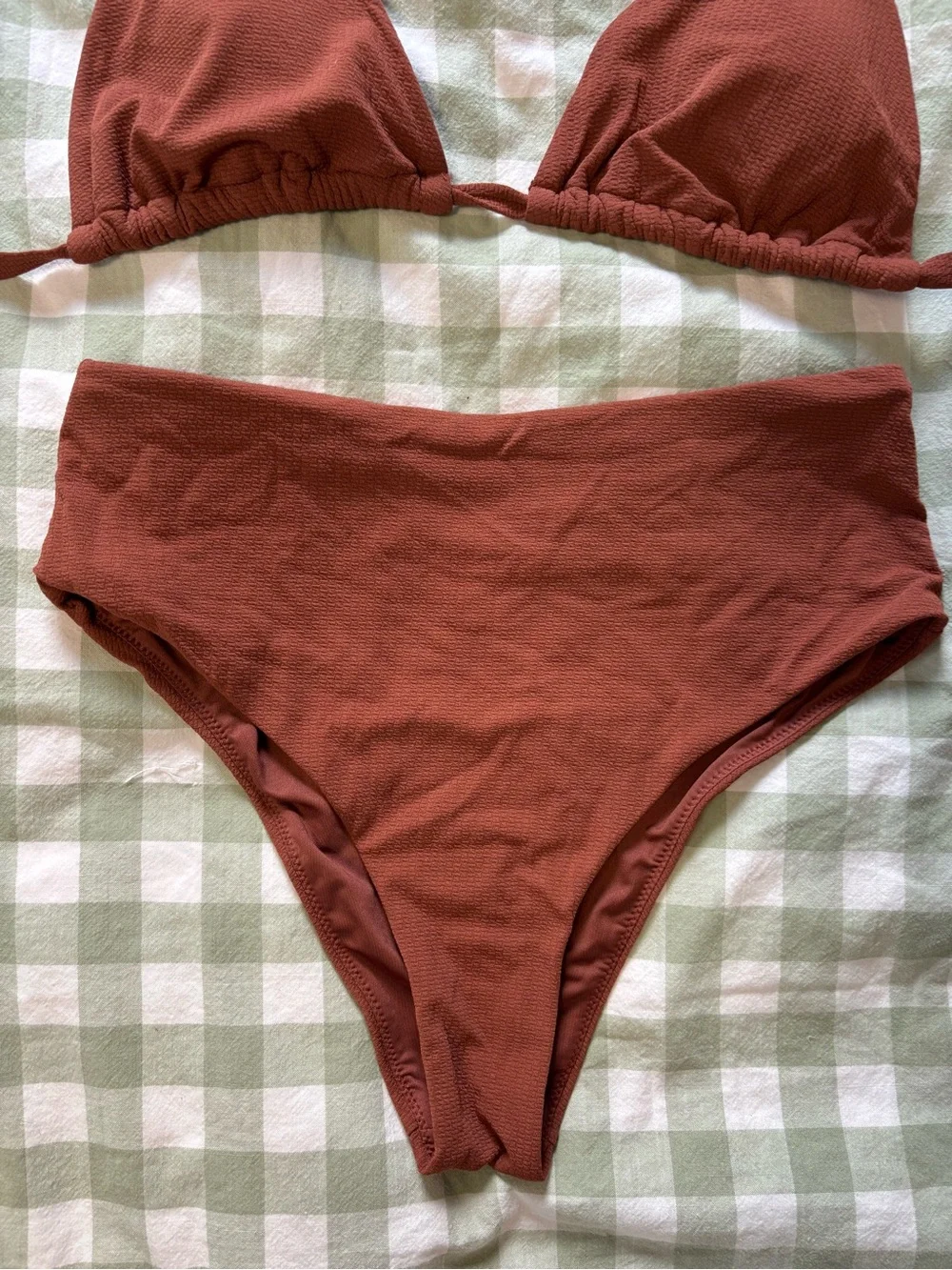 Textured Terracotta Rust Orange-Brown High-Waisted O-Ring Bikini Set